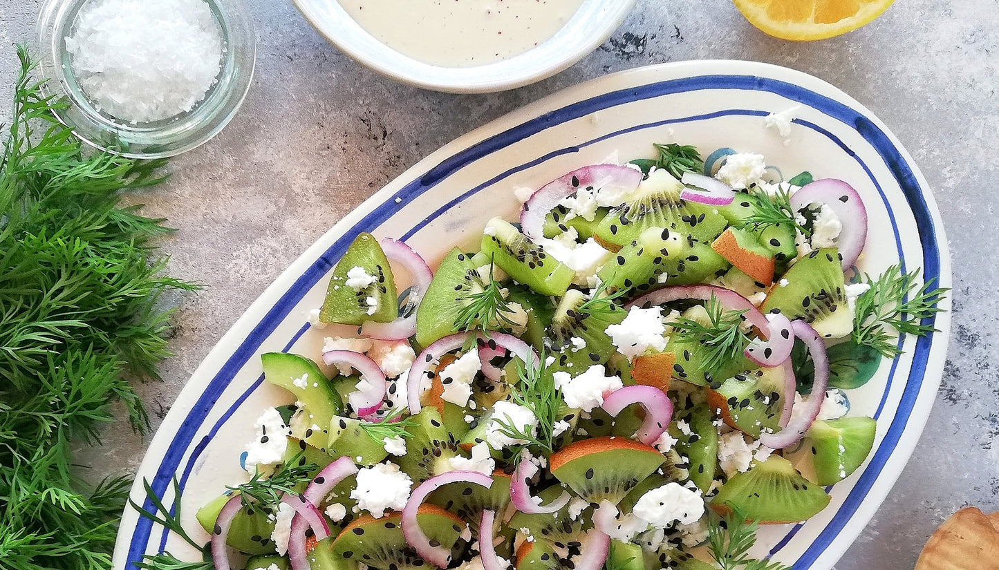 KIWISALAT MED ZA'ATAR OG TAHINDRESSING
